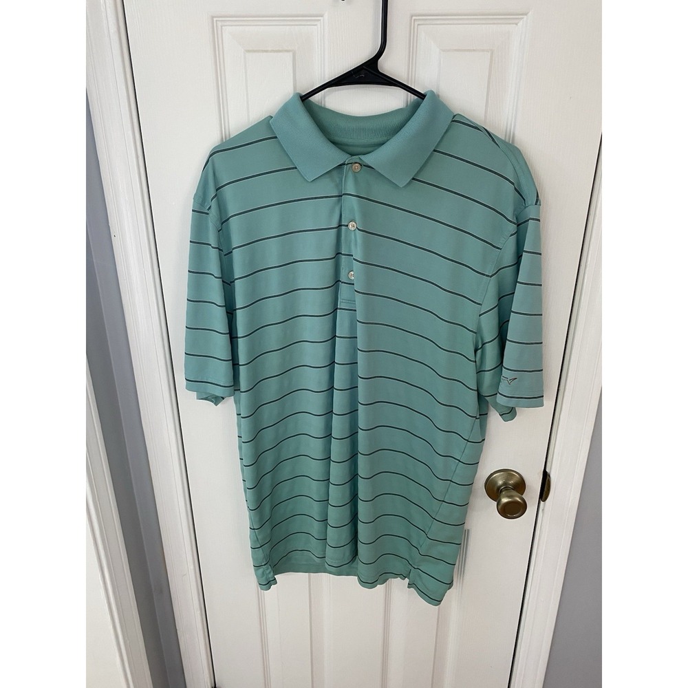 Greg Norman Polo Shirt Men Large Seafoam Green Striped Short Sleeve Golf Top